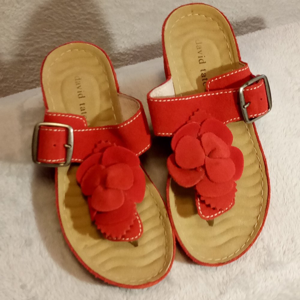 David Tate 4.5M Spring Suede leather upper red flower wedge sandal 4.5M